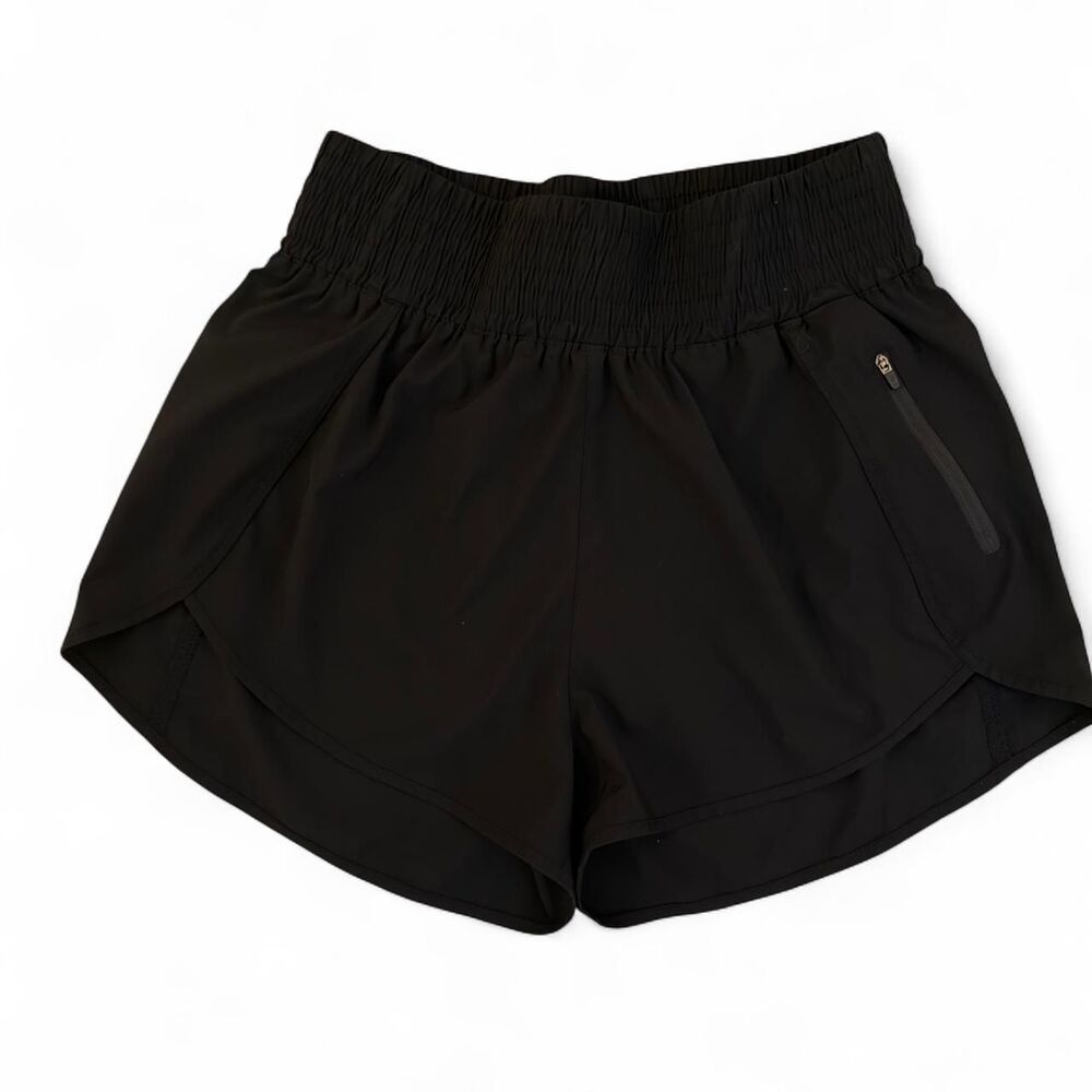Black Running Shorts with Pocket and Cinching Waistband